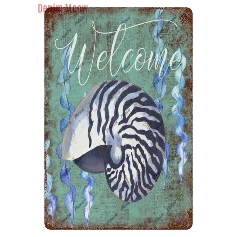 Vintage Sea Turtle Decor Sea Snail Metal Tin Sign Nautical Beach Ocean Theme Retro Seaside Underwater Summer Plates WY