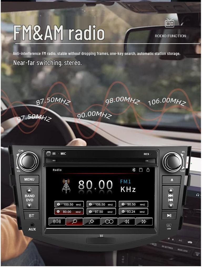 Compatible with 07-12 Toyota RAV4: Navigation Console with Wireless CarPlay, Bluetooth, and DVD Player.