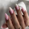 Christmas Snowflake Nails Pink Solid Color Manicure Short Almond Nail Piece Fake Nails