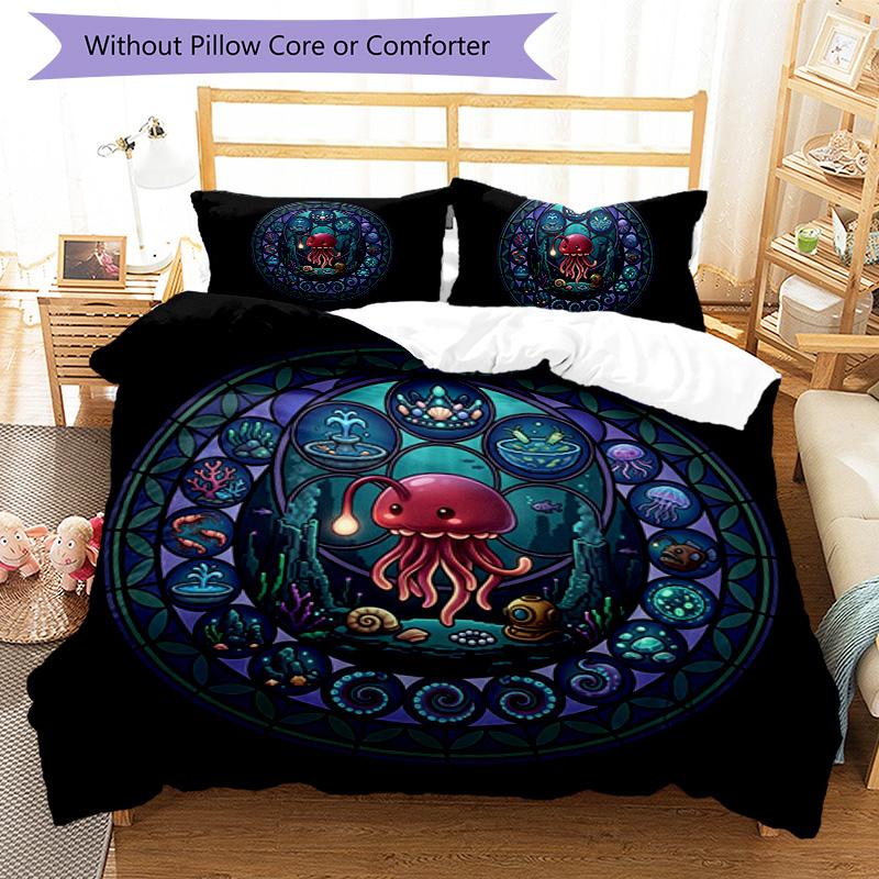 Underwater Kingdom Window Pattern Bedding,Quilt Set Quilt Cover Pillowcase Home Birthday Gift (1*duvet cover+2*pillowcase,without core)