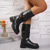 Модные мотоциклетные ботинки на платформе со складками, женские нескользящие сапоги до колена из искусственной кожи, женские осенне-зимние ботинки «Челси» на плоской подошве