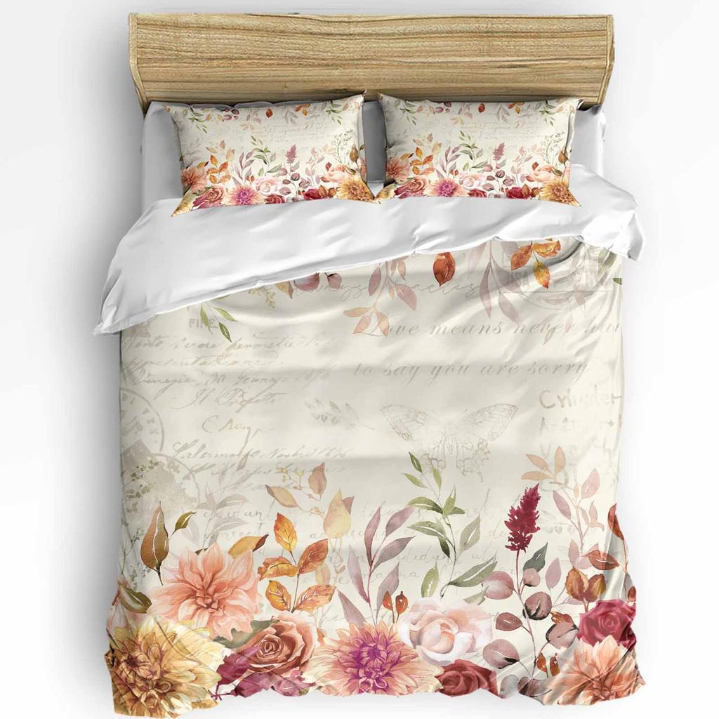 Vintage Flower Leaf Abstract 3pcs Bedding Set For Double Bed Home Textile Duvet Cover Quilt Cover Pillowcase