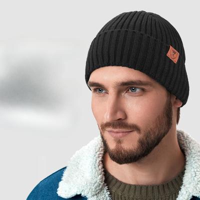 Зимняя шапка Мужская Большая голова Крыло Дыня Кожаная шляпа Европейская и американская Однотонная Вязаная шапка с кудрями Уличная Альпинизм Кемпинг Холодная шапка