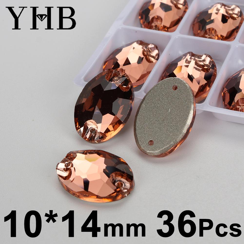 YHB T362 Light Peach Galactic Lemon Drop Glass Crystal AB Sewing Stones Flatback Sew on Rhinestones for Garment Clothes Bags