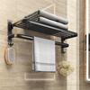 Towel Rack 40-60 CM Folding Holder With Hook Bathroom Accessories Wall Mount Rail Shower Hanger Aluminum Bar Matte Black Shelf