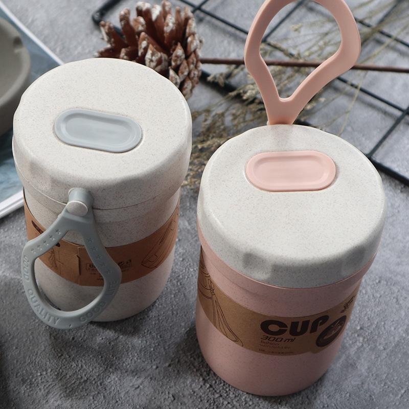 300 мл ланч-боксы для микроволновки, полезный материал, пшеничная солома, герметичная суповая чашка с крышкой, круглый пищевой контейнер, коробка для приготовления еды Bento