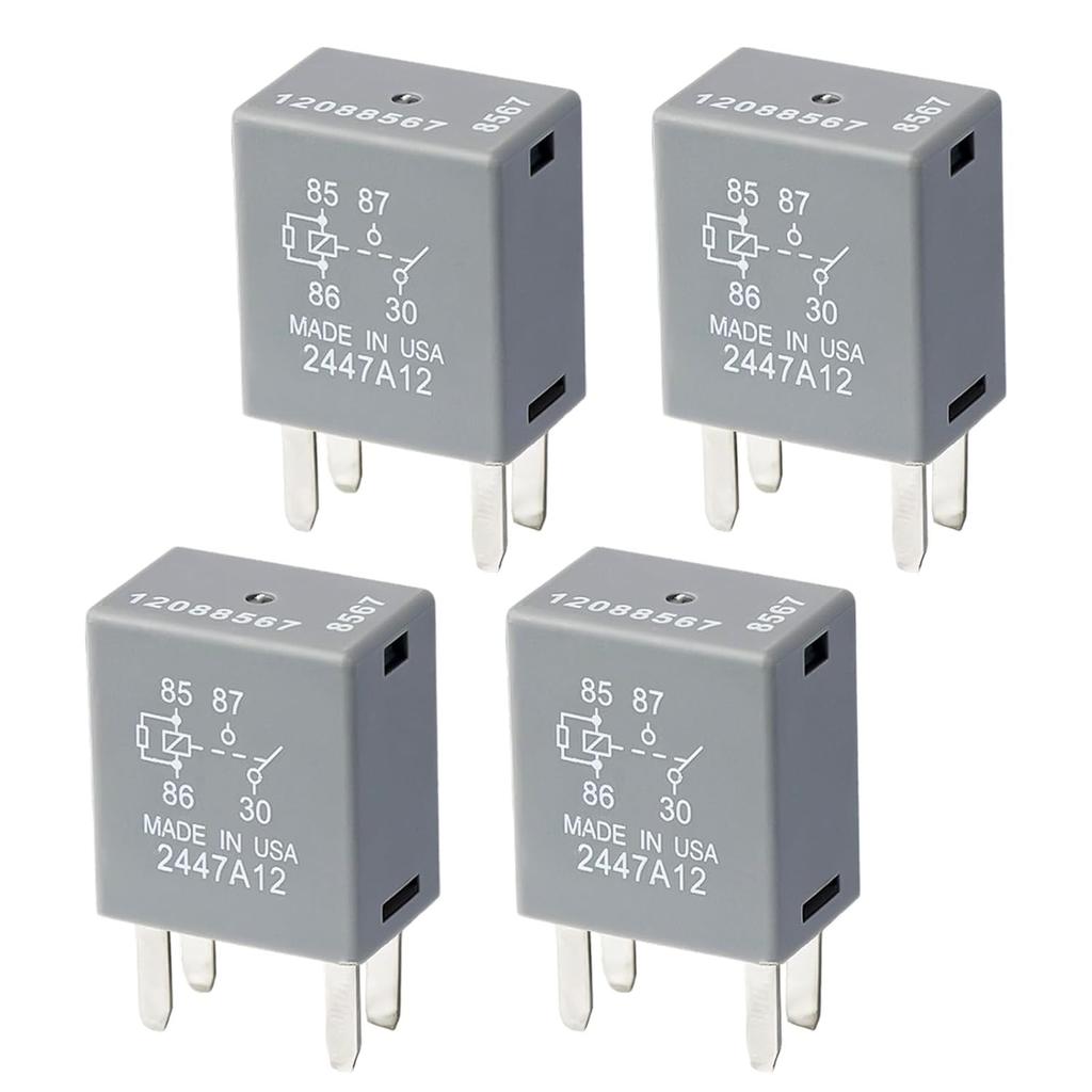 4 Pcs 12088567 8567 Automotive Relay - 12VDC 30A 4-Pin, High-Performance Automotive Relay 12088567 Fit For Buick, Cadillac, Chevrolet, GMC - OEM