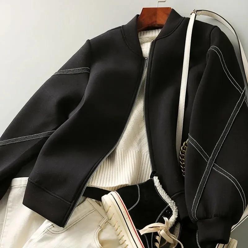 Повседневные черные женские куртки-бомберы, корейская мода, оверсайз, весна-осень, Chaquetas, бейсбольная укороченная верхняя одежда с длинными рукавами