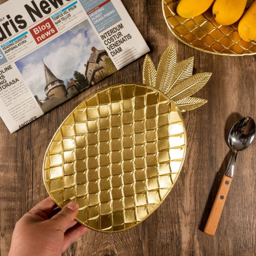 Gold Pineapple & Leaf Shaped Snack Dish Serving Tray Fruit Rack Jewelry Storage Tray Dessert Shelf
