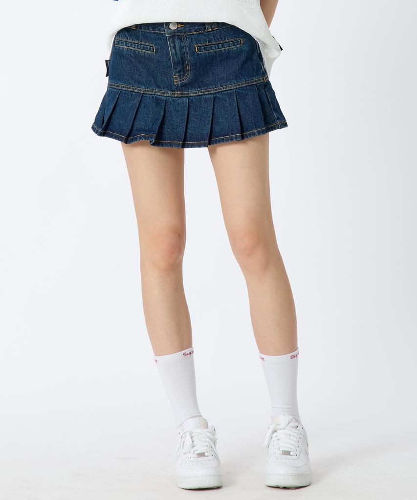 Andy Other Pleated Denim Mini Skirt Blue