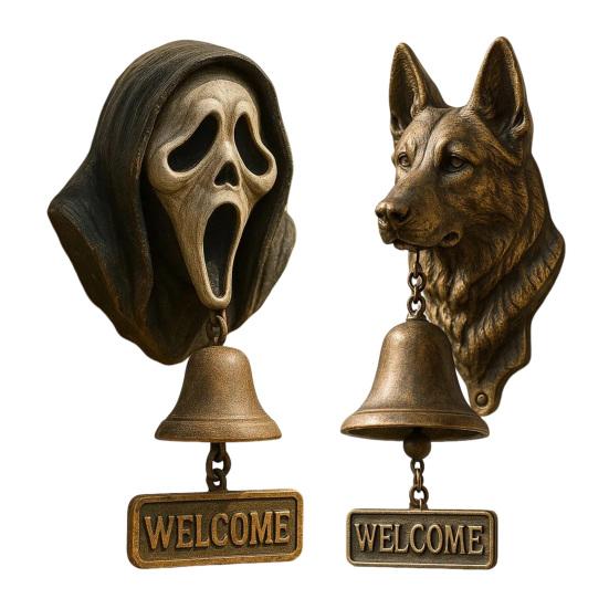 Немецкая овчарка Приветственный колокольчик Настенный Кричащий призрак Дверной звонок Ретро Собачий дверной звонок с табличкой «Добро пожаловать» для парадного крыльца Садовой двери