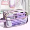 1шт прозрачный многослойный пенал легкий на молнии ручка канцелярская сумка дорожные косметички