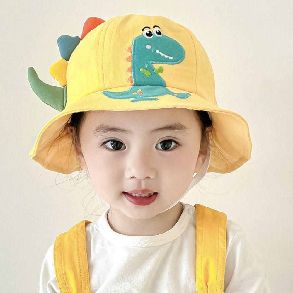 Wide Brim Kids Bucket Hat Cartoon Baby Sun Cap Casual Dinosaur Children Fisherman Hat Summer