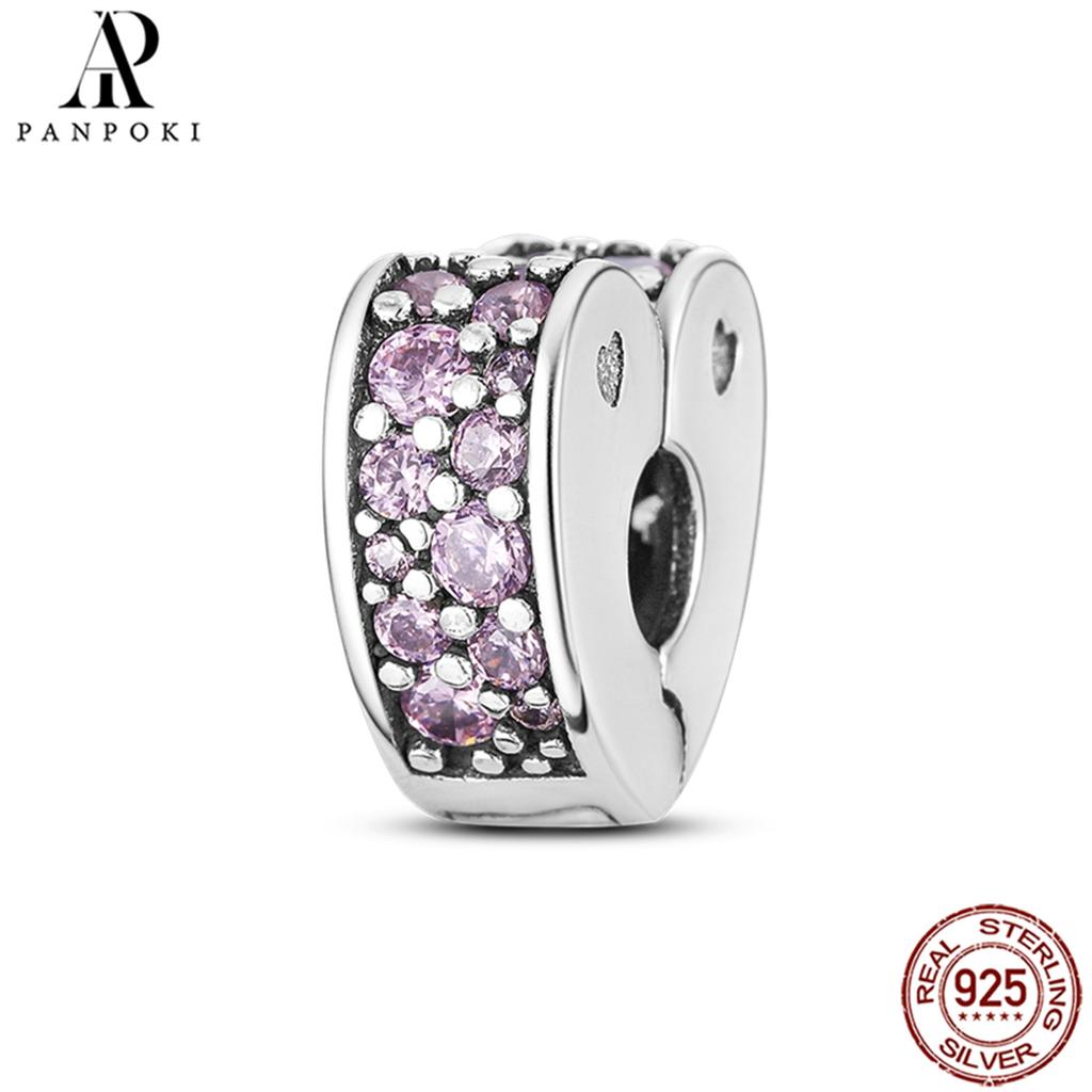 PANPOKI SS925 Sterling Silver Fixed Clip Stopper Beads Fit Bracelets Necklace NEW Luxury Women Gift DIY Jewelry Making