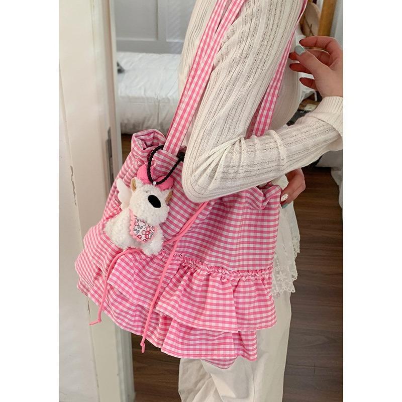 Клетчатая холщовая сумка, женская модная сумка-тоут, большая вместительная кружевная сумка