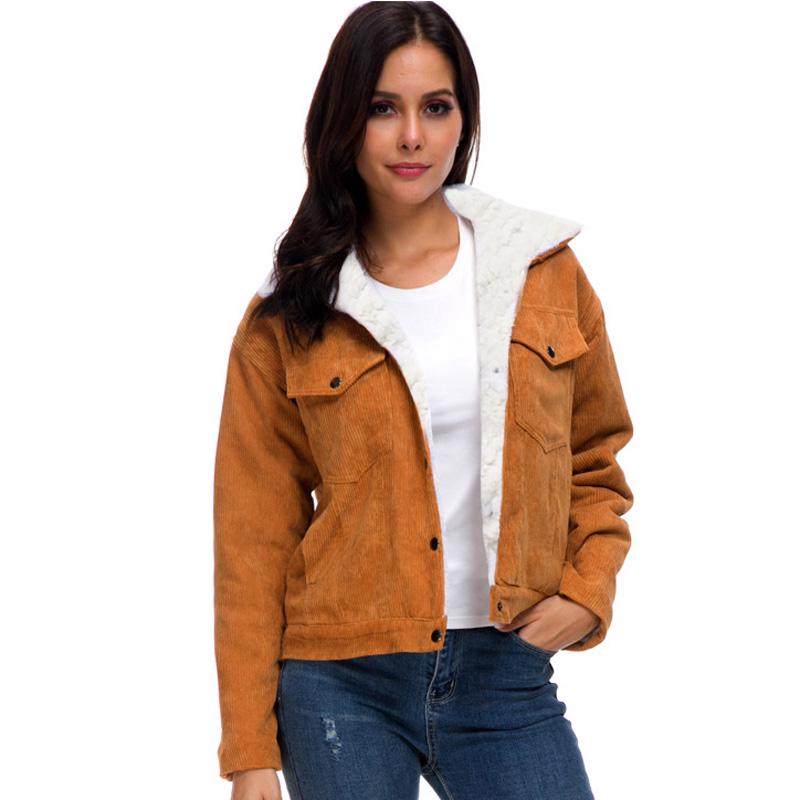 Вельветовая милая верхняя одежда, зимние толстые пальто на подкладке из искусственного меха, парки, женские однотонные куртки-бомберы для девочек