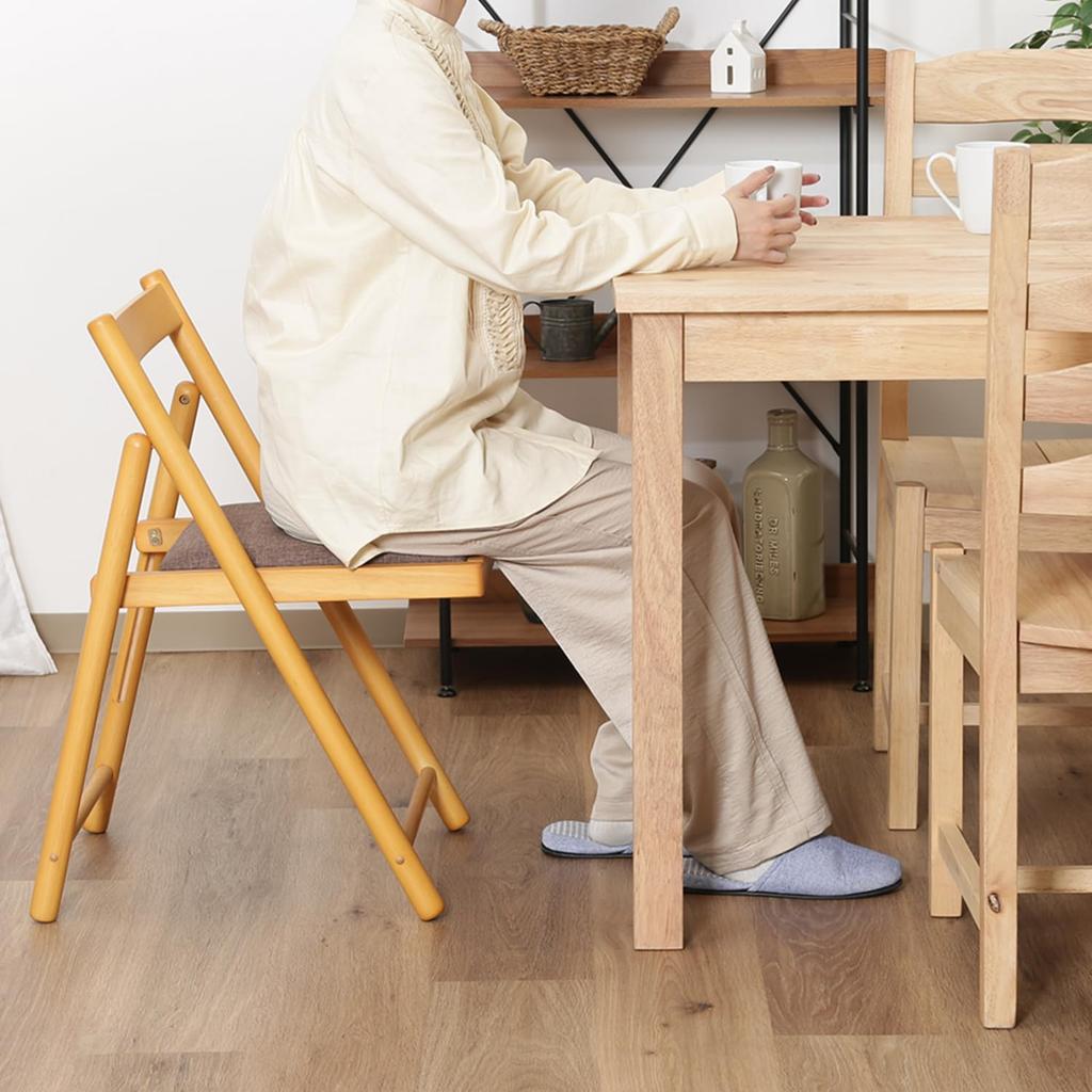 Fuji Boeki Folding Chair with Seat Cushion, Natural Wood, Lightweight, Fully Assembled, 43cm Wide X 53cm Deep X 70cm High, Natural Milan, 10881