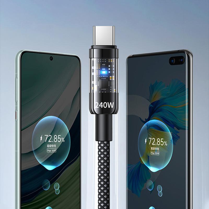240 Вт Кабель USB Type C Кабель быстрой зарядки для ноутбука, планшета, iPhone 16 15, Samsung, Xiaomi 15, телефона Huawei Шнур зарядного устройства USB C 1 м 2 м