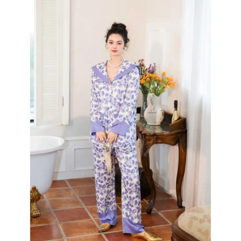 Пижама Dream Pajamas для женщин, весна и осень, новый комплект домашней одежды из атласа Ice Silk