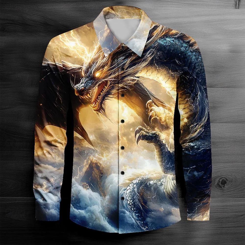 Stylish men's long-sleeve shirt with abstract wave print, versatile.