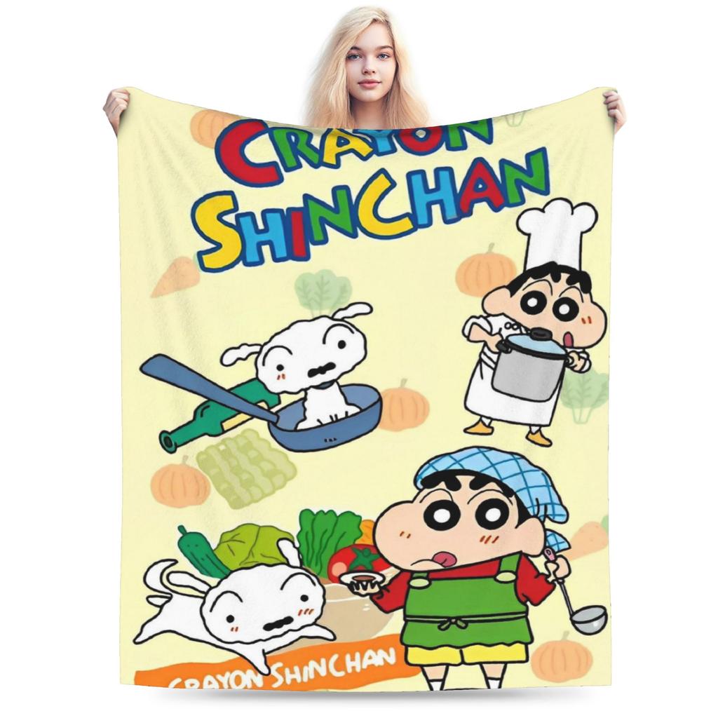Crayon Shin chan Demon Slayer Fleece Throw Blanket Anime Blankets for Home Travel Warm Plush Thin Quilt