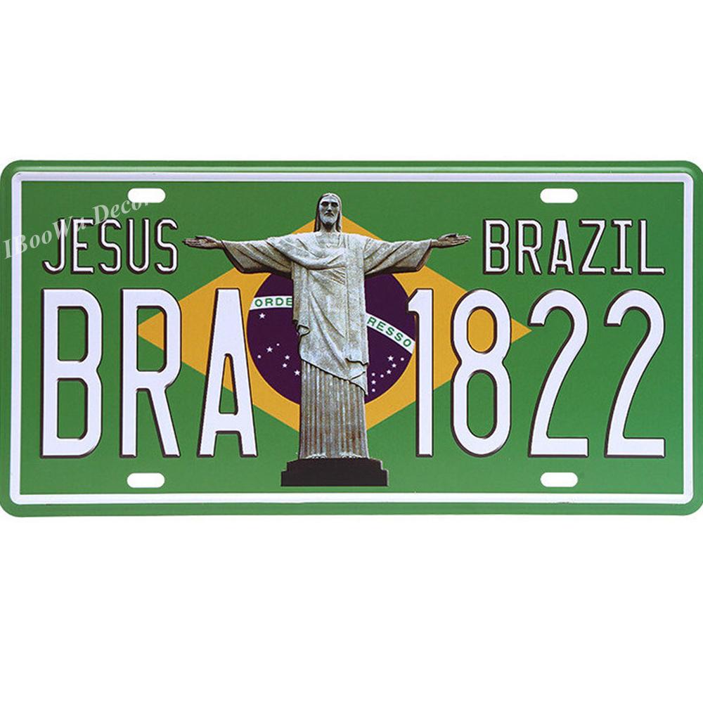 Винтажный бразильский плакат с номером автомобиля, номерной знак, популярный город, национальный флаг Бразилии, ретро жестяные знаки, домашний декор, наклейки 15x30 см