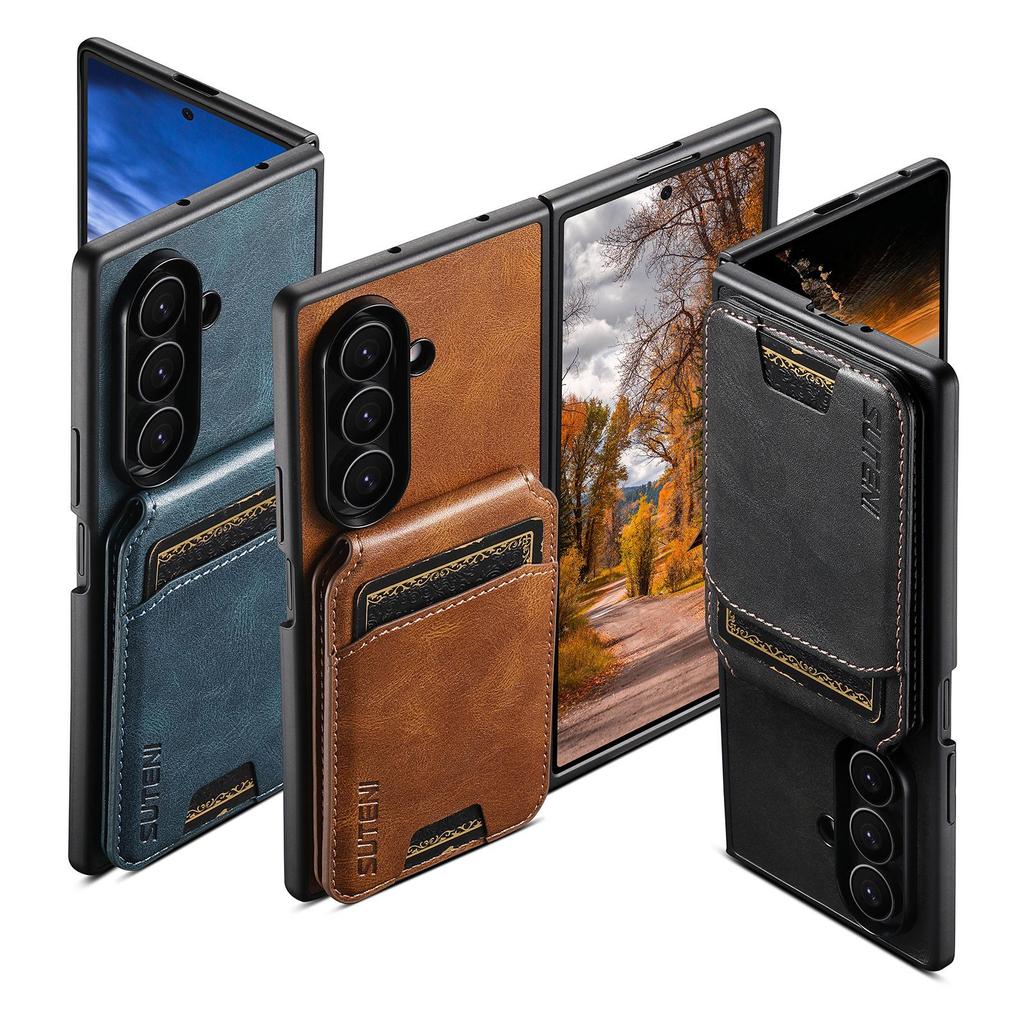 Чехол-подставка с отделениями для карт из кожи SUTENI для Samsung Z Fold 7/6/5