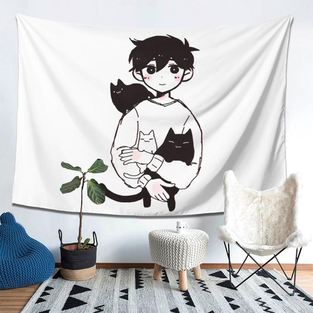 Гобелен Omori Sunny And Mewo Настенный Декор Эстетичный Домашний Декор Гобелены для Гостиной Спальни