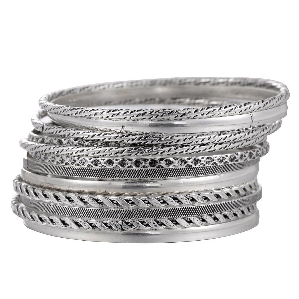 Винтажный хип-хоп индийский сферический браслет-манжета набор из 9 штабелируемых браслетов