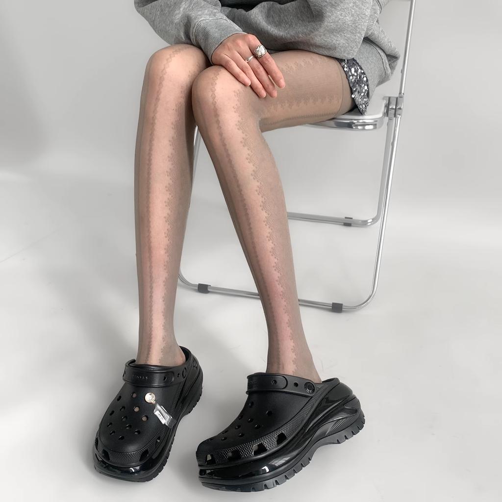 Тонкие серые чулки на весну-лето для женщин - Ретро чулки в вертикальную полоску с кружевом сбоку, Сексуальные жаккардовые черные шелковые и белые шелковые чулки в стиле JK