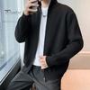 Мужской свитер, пальто, застежка-молния, трикотаж, эластичный, с длинными рукавами, воротником-стойкой, верхняя одежда, однотонный повседневный кардиган, повседневная школьная куртка средней длины