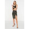 Black Printed Pleated And Slit Fitted High Waist Mini Knitted Skirt Twoaw22et0401