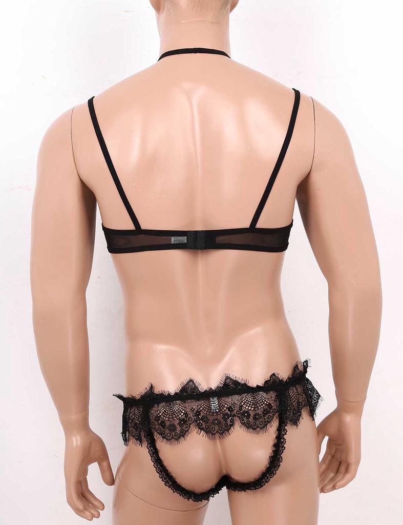 Мужское прозрачное нижнее белье Sissy Jock с кружевной отделкой и бюстгальтером сверху