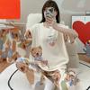 Пижама из трех предметов, женская, с короткими рукавами, молочный шелк, брюки, шорты, свободная одежда для дома, с буквами, мультяшный медведь, костюм из двух предметов