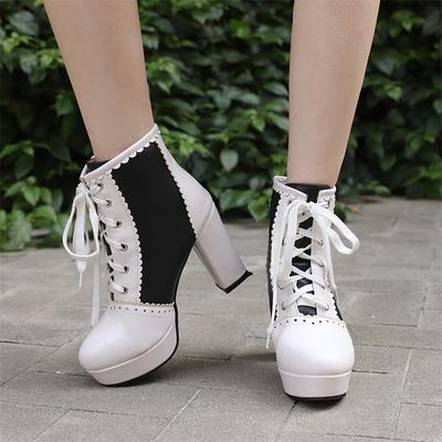 FOREADA Женские ботильоны с круглым носком, на толстом высоком каблуке и платформе, смешанных цветов, на шнуровке, короткие ботинки, женская модная обувь, осень-зима