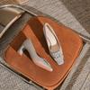 - Classic Satin Rhinestone Square Head Thick Heel High Heels Women's Fashion Simple CMCM