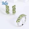 925 Sterling Silver Peridot Jewelry Set Real Gemstone Clasp Earring Ring for Girls Daily Office Wear