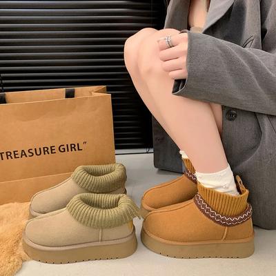 Женская обувь осень-зима 2024 года из кашемира и толстого трикотажа, повседневные короткие женские туфли-трубы из хлопка