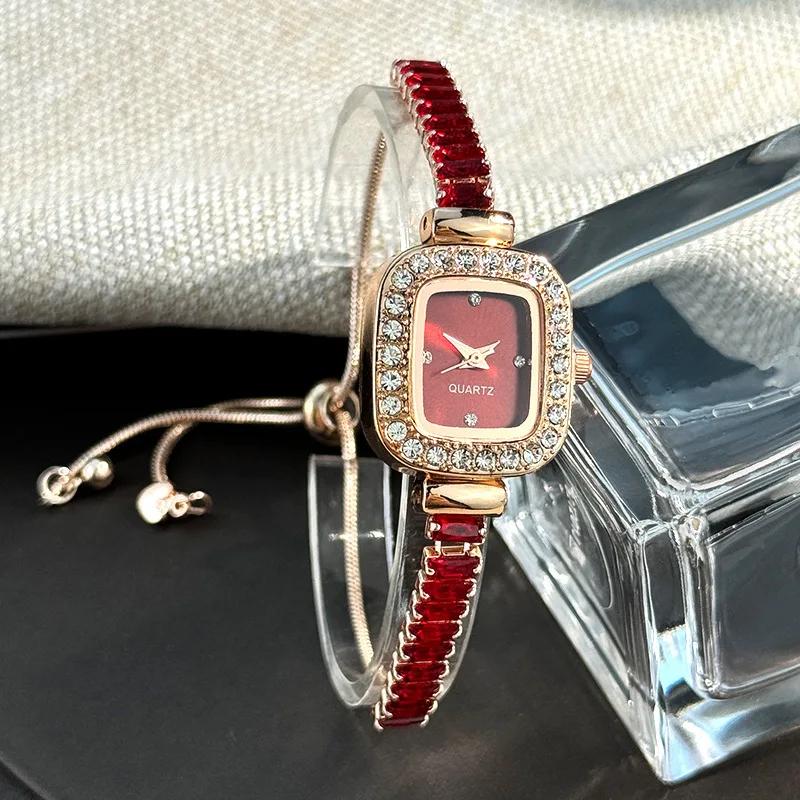 Модные женские часы со стразами, квадратный циферблат, женские кварцевые часы, браслет, наручные часы