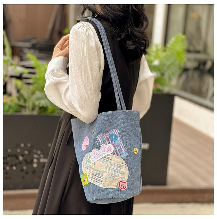Портативная джинсовая сумка-ведро женская сумка для обеда с вышивкой уличная сумка через плечо большая сумка