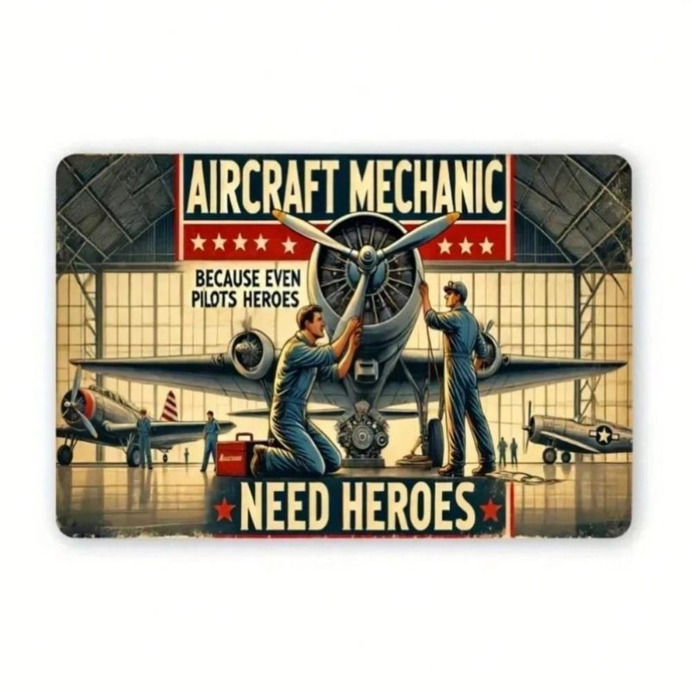 Vintage Metal Sign Mandala Airplane Mechanic Wall Decor Garage Poster