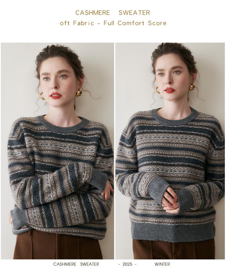 2025 Autumn/Winter Women's Versatile Cashmere Slimming Round Neck Long Sleeve Pullover