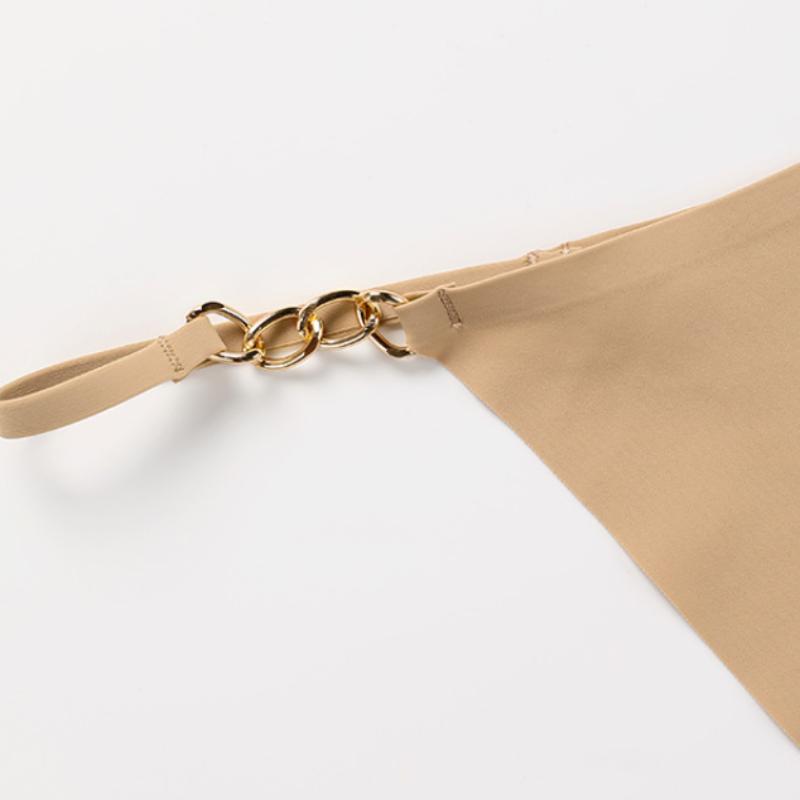 Women's Metal Buckle Ring Thongs Low Waist Seamless Bikini Panties One Piece High Elasticity Breathable Triangle Cotton Crotch