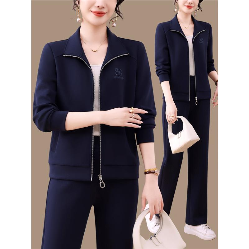 Женский модный костюм-двойка: Куртка с длинным рукавом и брюки широкого кроя для весны и осени