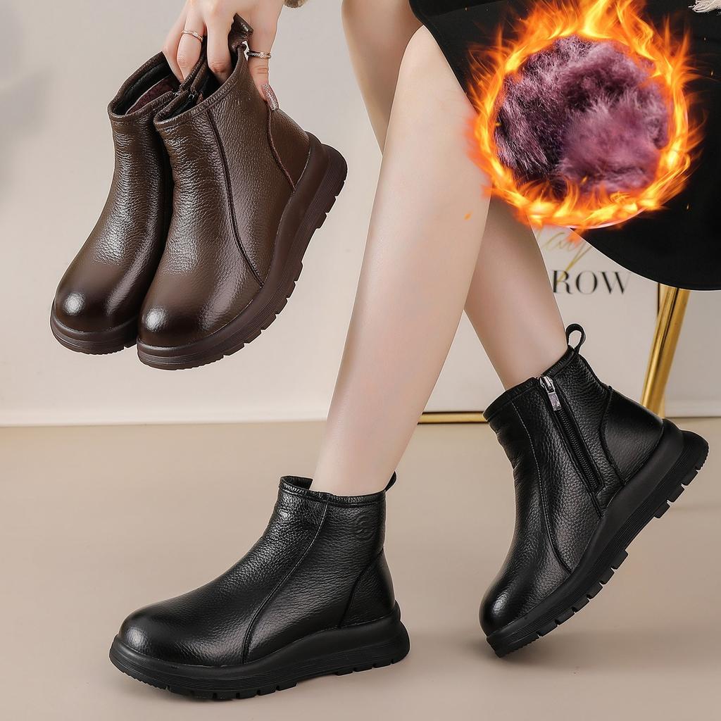 Женские зимние теплые нескользящие ботинки из коровьей кожи большого размера с мягкой подошвой, ботильоны на щиколотке с подкладкой из шерсти, водонепроницаемые спортивные хлопковые ботинки для улицы