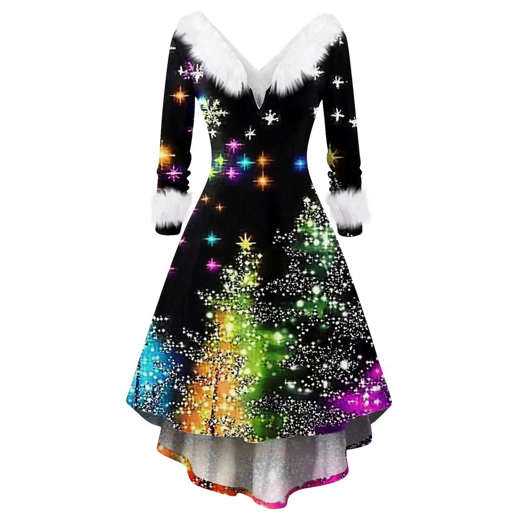 Женское модное повседневное приталенное платье с рождественским принтом для вечеринки с длинными рукавами