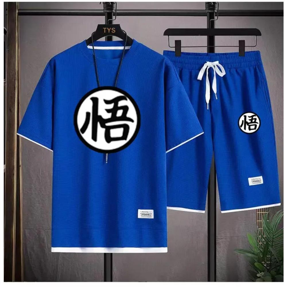 Летняя мода мужская спортивная одежда в стиле аниме Son Goku футболка с круглым вырезом и шорты комплект из двух предметов спортивная одежда повседневный и дышащий комплект