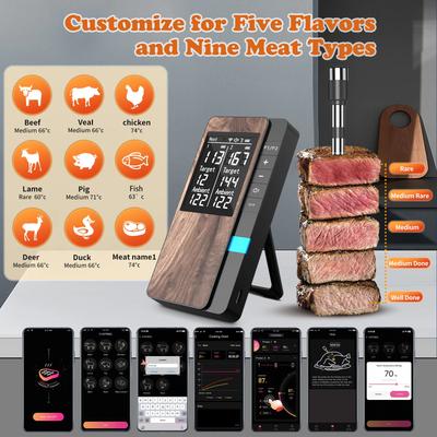 Беспроводной термометр для мяса, цифровой Bluetooth, двойной зонд, перезаряжаемый, с ЖК-экраном, поддержка мобильного приложения для гриля и духовки-барбекю