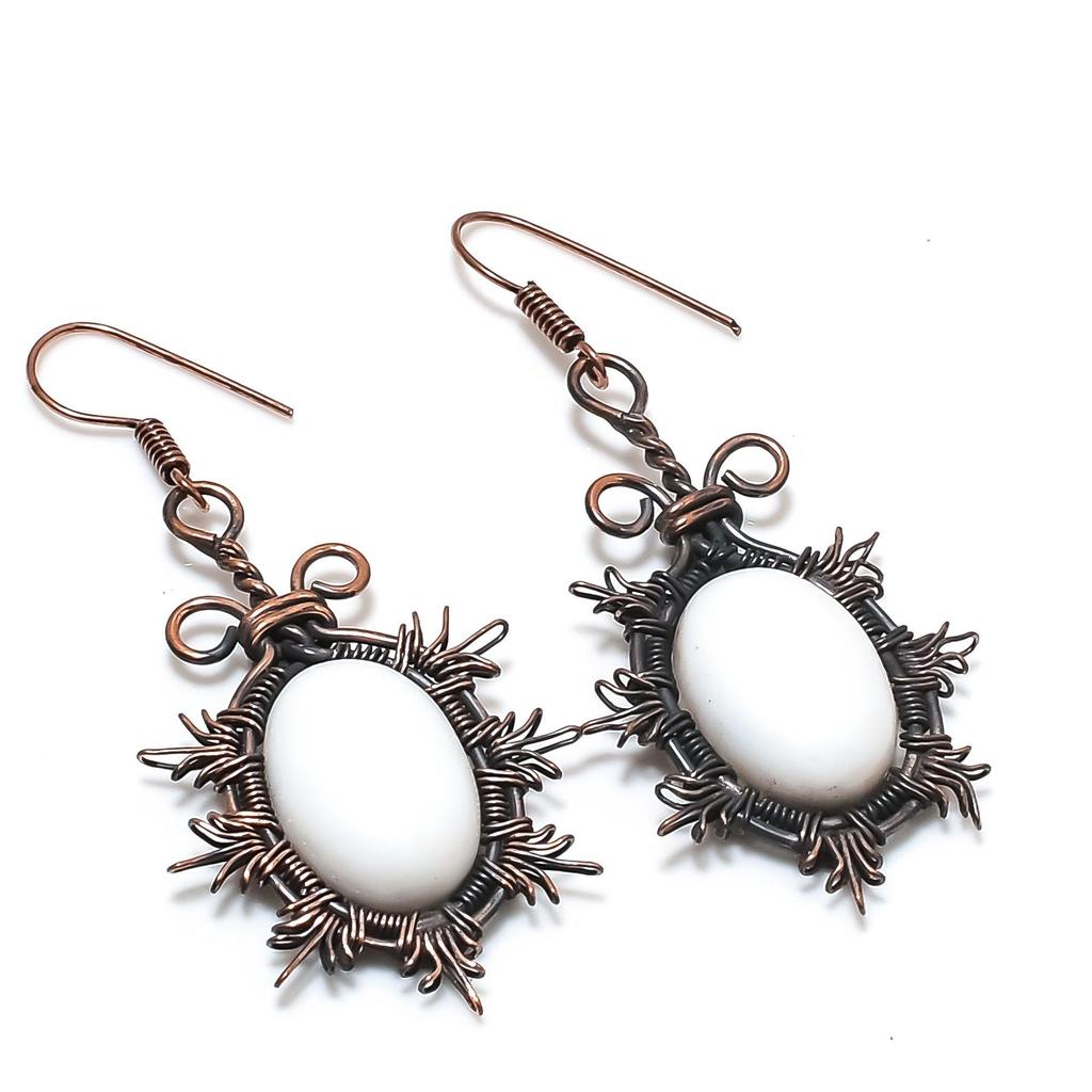 Серьги из белого коралла, обернутые медной проволокой 999 пробы, Ювелирные изделия из драгоценных камней ручной работы, Подарки для жены Совершенно новые серьги