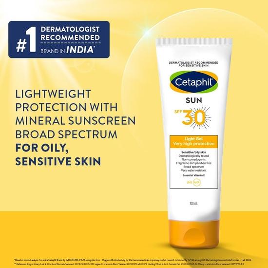 Cetaphil Combination Skin Sun Spf 30 Sunscreen, Very High Protection Light Gel, Water Resistant, 100 Ml, Pack Of 1